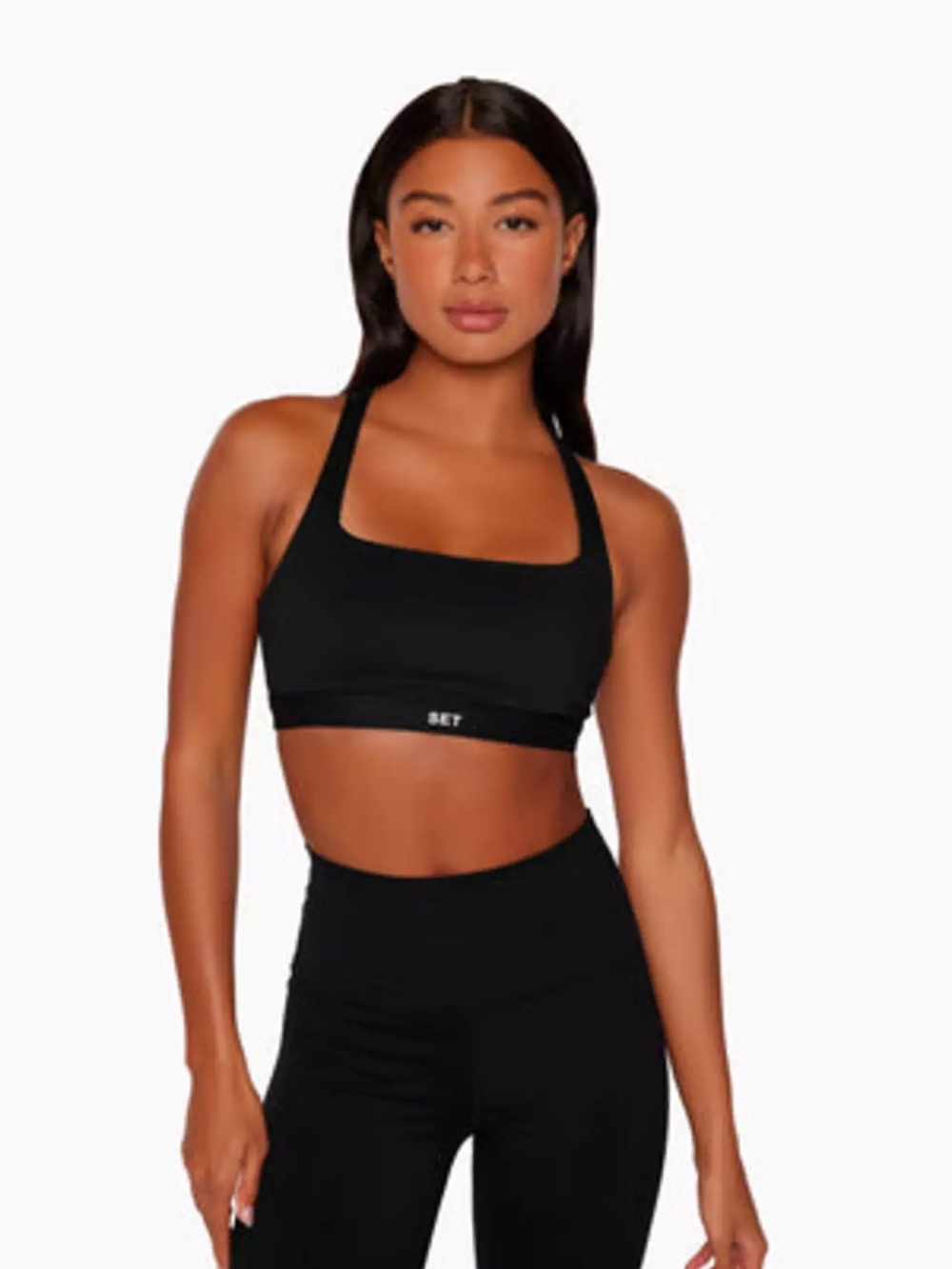 SET Active SculptFlex Box Bra (Size L) and Ribbed Leggings (Size M) in Onyx